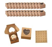 Aliangting 24 Pcs Brown Individual Cupcake Boxes for Valentine's Day, Single Cake Boxes with Heart Shape windows, Snack Boxes for Displaying and Carrying Cakes Biscuits Muffins