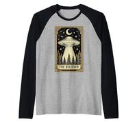 Alians are Real The Believer Tarot Card UFO Alien Abduction Raglan Baseball Tee