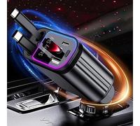 ALIANSHENG 4 in 1 Retractable Car Charger with Starry Sky Light, 180° Adjustable Fast USB-C Charger Compatible with iPhone 16/15/14/13/12, Galaxy S24/S23, Android Devices - for Cars, SUVs, Trucks, RVs