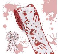 ALIBBON 2.5" × 10 Yd Halloween Ribbon Blood Handprint Wired Ribbon Red Bloodstain Fabric Ribbon for Halloween Decor Wreath DIY Crafts Bows Making Gifts Wrapping Halloween Party Decoration