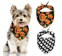 ALIBBON 2 Pcs Halloween Dog Bandanas Ghost Pumpkin Bibs Triangle Fall Pet Scarf Adjustable Puppy Bandana Black White Orange Premium Durable Fabric Holiday Neckerchief for Small Medium Large Dogs