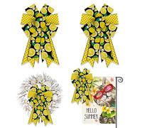 Alibbon 2Pcs Lemon Bows for Wreaths, Summer Wreath Bows, Yellow Dots Bows, Spring Flower Bows for Crafts, Summer Decor, Black Lemon Fruit Bows for Wreath Indoor Outdoor Decorations