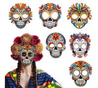 ALIBBON 6 Pcs Day of The Dead Mask Paper Sugar Skull Mask Full Face Mask with Elastic String Mexican Masquerade Mask Halloween Cosplay Costume Accessory for Women Men Day of The Dead Party Supplies