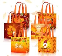 ALIBBON 6 Pcs Thanksgiving Gift Bags, 3 Designs Pumpkin Gnome Reusable Non-woven Tote Bags, Fall Grocery Bags Thanksgiving Treat Bags for Cookie Candy Gifts Wrapping Party Favor Supplies 8×8×6 Inch