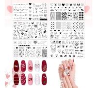 ALIBBON 6 Pieces Valentine's Day Nail Stamping Stencils, Heart Shape Nail Stamping Stencils for Floor, Love Words Stamp Stencils, Nail Stencils by