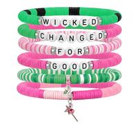 ALIBBON Elphaba Glinda Friendship Matching Bracelets Green Pink Beaded Stretch Witch Charm Bracelets for Women, One Size, no gemstone