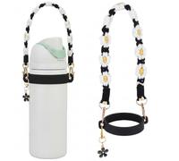 ALIBBON Water Bottle Handle Strap Compatible with 8-40oz Owala Stanley HydroJug Tumbler Black White Spring Daisy Floral with High Elasticity Silicone Strap Owala Accessories & Stanley Cup Accessories