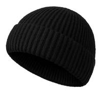 ALIBRAHIM Beanie Hat for Men Women, Fisherman Trawler Knitted Cuffed Winter Warm Beanies, Running Ski Hats for Outdoor Activity, Work Cap, Unisex Short Cuffed Watch caps - Skullcap Gifts Black