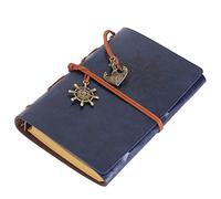 ALIBRAHIM Classic Vintage Paper Notebook, PU Leather Cover and Elastic Closure Travel Journal, Refillable Journey Diary with Blank Pages and Retro Pendants - Dark Blue