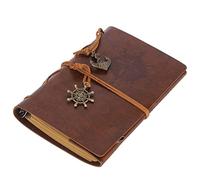 ALIBRAHIM Classic Vintage Paper Notebook, PU Leather Cover and Elastic Closure Travel Journal, Refillable Journey Diary with Blank Pages and Retro Pendants - Retro Brown