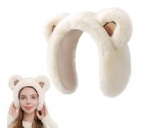 ALIBRAHIM Earmuffs for Women Men, Winter Fluffy Ear Muffs Warmers Skiing Running Cartoon Bear Outdoor Thermal Ears Covers for Cold Weather, Headband Protector Windproof Earmuff for Girls Boys (White)