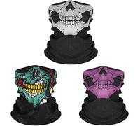 ALIBRAHIM Half Skull Balaclava - Motorcycle Face Mask - Skull Bandana - Fitted Windproof Warmer, Head Wrap Outdoor Sport Headwear, 3 Pack