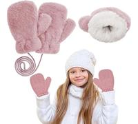 ALIBRAHIM Kids Gloves Magic Stretch Thick Plush Lined, Winter Outdoors Children with Anti-Lost String Warm Mittens, Birthday Christmas Gifts for Baby Girls Boys 3-8 Years Old Thermal Gloves (Pink)