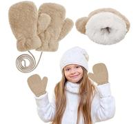 ALIBRAHIM Kids Gloves Magic Stretch Thick Plush Lined, Winter Outdoors Children with Anti-Lost String Warm Mittens, Birthday Christmas Gifts for Baby Girls Boys 3-8 Years Old Thermal Gloves (Brown)