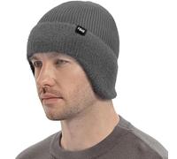 ALIBRAHIM Winter Beanie with Earflaps for Men, Unisex Stretchy Soft Knit Hat, with Ear Flaps Thick Warm Fleece Lined Woolly Beanies Hats for Mens Gifts Grey