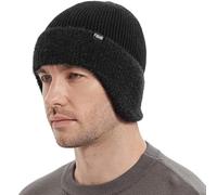 ALIBRAHIM Winter Beanie with Earflaps for Men, Unisex Stretchy Soft Knit Hat, with Ear Flaps Thick Warm Fleece Lined Woolly Beanies Hats for Mens Gifts