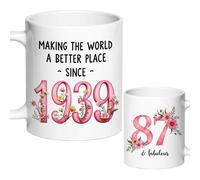 AliCarr 1939 87th Birthday Coffee Mug 87 Fabulous Gifts for Grandma 11oz | White Ceramic Cup 1pc, 1939 87th Appreciation Presents for Mom Aunt Daughter Grandma Mothers Day Christmas Party Decoration