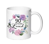 AliCarr 90 Years Loved Coffee Mug - 90th Birthday Gift Ideas for Women 11oz Mug Cup Present for 90 Year Old Female Mom Nana Wife Aunt Friends Sister Her Turning 90 Ideas (90 Years Loved)
