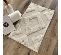 Alice, 100% Cotton, Artistic, Cotton Hand Woven Bathmat, Area Rug, Boho, Farmhouse, Modern, Cream, 50cm x 80cm