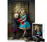 Alice And The White Rabbit Teenagers 1000 Pieces Puzzle Serene Game Thick Material Pattern Assemble Night Activity (38x52cm)