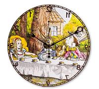 Alice Backwards Hanging Wall Clock - Reverse Moving Hands, Fantasy Tea Party Design, Novelty Home Decor Gift