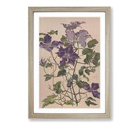 Alice Bailly Large Clematis Flower Framed Print | A2 Oak Framed Wall Art | Ready to Hang | Modern Floral Picture | Living Room Bedroom Lounge Office