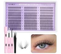 ALICE Cluster Lashes Kit Natural Wispy Lash Extension Kit Thin Band Cluster Eyelash Extension Kit 270pcs C Curl 10-14mm Eyelashes Individual Kit with Lash Glue Bond and Seal Self Application at Home