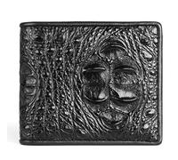 Alice Fan Luxury Real Crocodile Leather Men's Bi-Fold Wallet, Head Black, Special Feature: Luxury Crocodile Skin