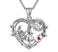 Alice Gifts Sterling Silver Alice Rabbit Heart Pendant Necklace With Ace Of Hearts Playing Card Alice Jewelry Gifts For Women Girls Tw