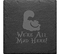 Alice In Wonder Land Rabbit Mad Hatter Slate Mat Engraved Set Of 4 Coasters (All Mad Here)