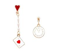 Alice in Wonderland Asymmetrical Drop Earrings Playing Card and Clock Costume Jewellery