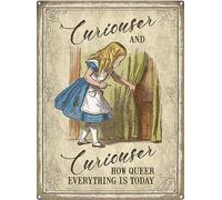 Alice in Wonderland "curiouser & curiouser" metal wall sign plaque 15x20cm