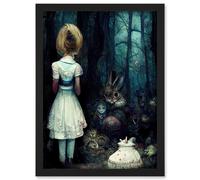 Alice In Wonderland Fantasy Forest Friends Artwork Framed Wall Art Print A4 Artery8 Black One Size