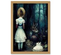 Alice In Wonderland Fantasy Forest Friends Artwork Framed Wall Art Print A4 Artery8 Light Oak One Size