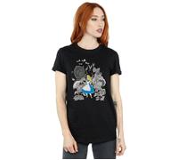 Alice In Wonderland Flowers Cotton Boyfriend T-Shirt Disney Black L