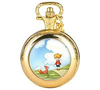 Alice in Wonderland Fox and Boy Patterns Men's Pocket Watch Cartoon Pattern Digital Quartz Pocket Watch Arabic Retro, Gold