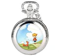 Alice in Wonderland Fox and Boy Patterns Men's Pocket Watch Cartoon Pattern Digital Quartz Pocket Watch Arabic Retro, brown