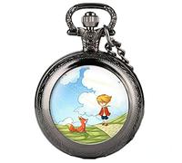 Alice in Wonderland Fox and Boy Patterns Mens Pocket Watch Cartoon Pattern Pocket Watch Arabic Digital Quartz Pocket Watch Retro