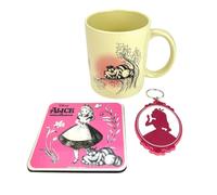Alice in Wonderland Gift Set with Mug, Coaster and Keyring in Presentation Gift Box (Vintage Design) 11oz Ceramic Mug - Official Merchandise