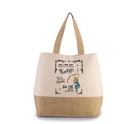 Alice in Wonderland Have I Gone Mad Birthday Gift Secret Santa Bonkers Hearts Canvas Jute Hold Shopper Bag with Inner Mobile & Coin Pocket.