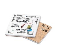 Alice in Wonderland Have I Gone Mad Birthday Gift Secret Santa Bonkers Hearts Coaster, Tableware, Drinks Coffee-Tea Coaster. (Ceramic Coaster)