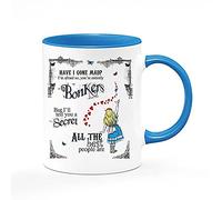 Alice in Wonderland Have I Gone Mad Birthday Gift Secret Santa Bonkers Hearts Coffee Tea Mug Unique Inside Coloured Ceramic Mug. (Blue Inside Coloured and Handle)