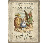 Alice in Wonderland "It's no use going back to yesterday" metal wall sign plaque 15x20cm