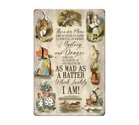 Alice in Wonderland Party Decorations Metal Tin Signs- As Mad As a Hatter - 12x8 inches Vintage Retro Room Decor Metal Poster Tea Party Decor, Gifts for Girls for kitchen Bedroom