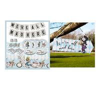 Alice in Wonderland Party Decorations & Tableware for 16 Guests | Mad Hatter Double Sided Bunting ,Paper Plates, Napkins & Pack of 12 Alice in Wonderland Decorations | 12 Count (Pack of 1)