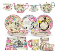 Alice in Wonderland Party Decorations & Tableware for 16 Guests | Plates, Napkins, Teacups Bunting Tablecover | Mad Hatter Afternoon Tea , Birthday, Baby Shower, Mother's day - Made By Talking Tables