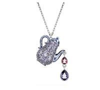 Alice in Wonderland pendant, Teapot, Purple, Rhodium plated