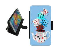 Alice in wonderland Phone case For Apple iPhone/For Samsung Galaxy/For Google Pixel phone cover wallet Silicone rubber holder flip case, PU leather, card slots. Phone cover tea party ALI2 Black