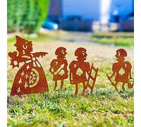 Alice in Wonderland Queen of Hearts Set 4 Figures Garden Wedding Party Ornament Outdoor Decoration Housewarming Gift for Her, Woman, Garden Lover (Set 4 Stakes: Queen, 3 Cards - Natural Oxidised)