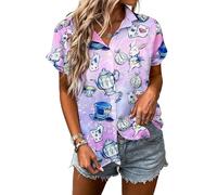 Alice in Wonderland Shirt Women Mad Tea Party Shirts Vacation Button up Tshirt Cute Fairy Tale Graphic Tee Tops, Purple, XL